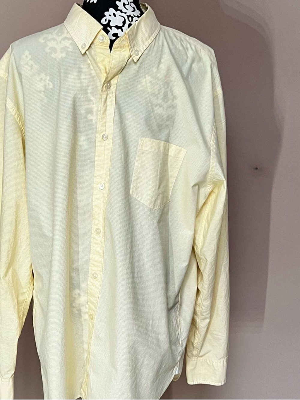 J.CREW Vintage Yellow Micro-Gingham Secret Wash 2-Ply 100% Cotton Oxford Shirt